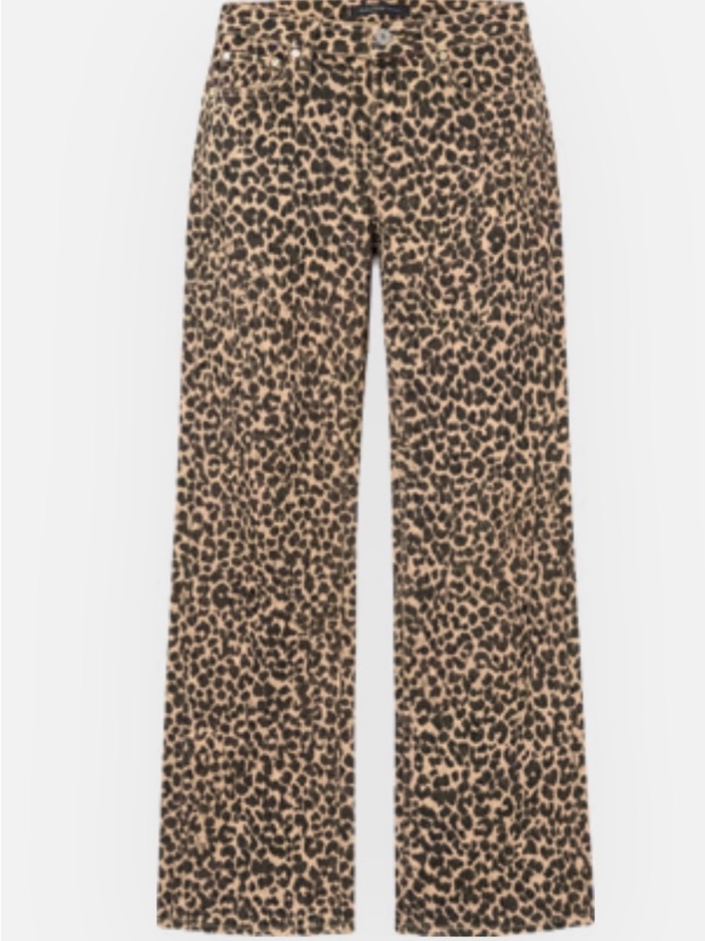 Rebecca Minkoff Leopard Print High Rise Wide-Leg Jeans Beige/Black NWT 12